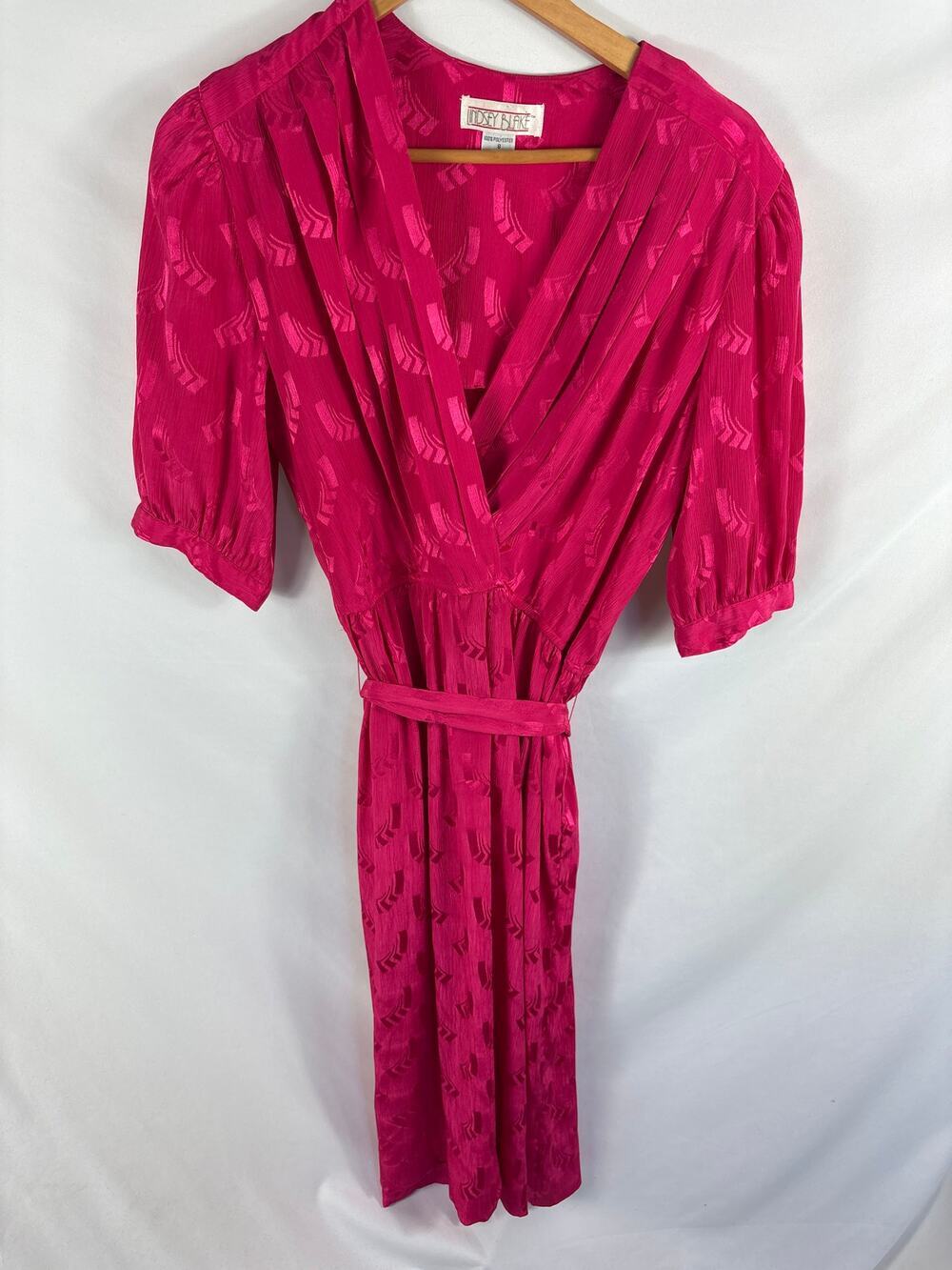 Vintage Lindsey Blake V Neck Tie Waist Dress Pink Size 8